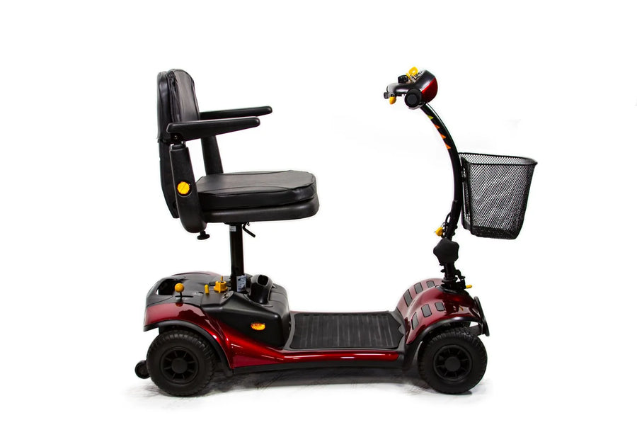 Senior riding Shoprider Dasher 4 mobility scooter outdoors