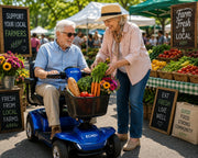 Senior using Shoprider Echo+ mobility scooter for grocery shopping